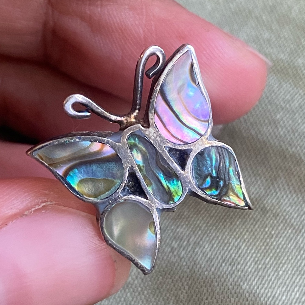 Fantastica silver abalone shell butterfly ring.
